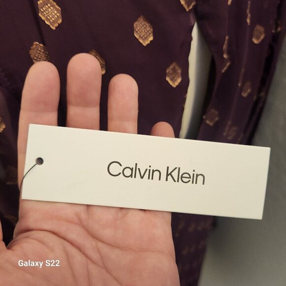 Calvin Klein Maroon and Gold Baby doll dress. NWT. Size 12 - Picture 7 of 12